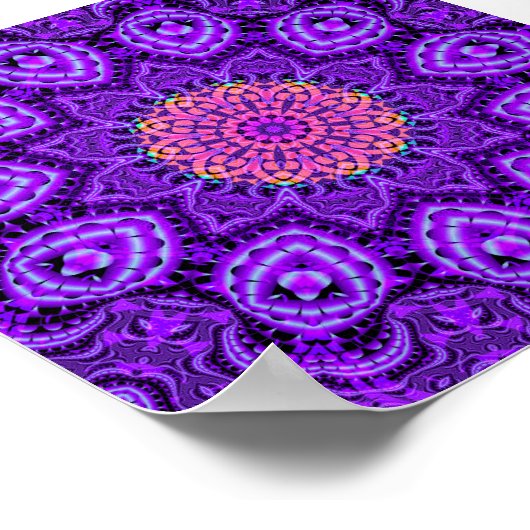 パープル華美フラワーバイブレーション万華鏡のように千変万化するパターン ポスター (角)