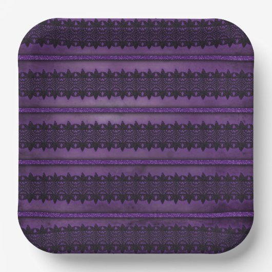 パープル華美レースルックパターン ペーパープレート (正面)