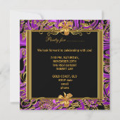 パープル華美金ゴールドダマスク誕生日パーティー 招待状 (裏面)