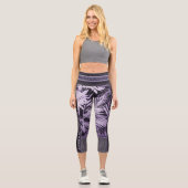 パープル葉トロピカルグリッター&引用文スタイリッシュ カプリレギンス (正面)