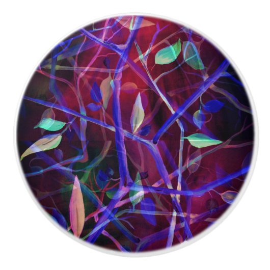 パープル葉-エレガントヴィンテージデザイン セラミックノブ (正面)