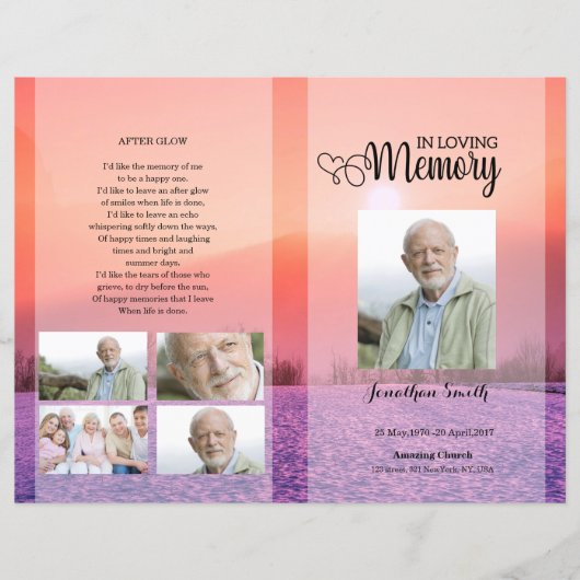 パープル葬儀プログラムテンプレート (正面)