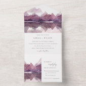 パープル薄紫ウォーターカラーマウンテンレイク結婚ズ オールインワン招待状 (内側)
