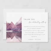 パープル薄紫ウォーターカラーマウンテンレイク結婚ズ サンキューカード (正面)
