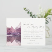 パープル薄紫ウォーターカラーマウンテンレイク結婚ズ サンキューカード (スタンド正面)