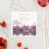 パープル薄紫ウォーターカラーマウンテンレイク結婚ズ スタンダードカクテルナプキン (インサイチュ)