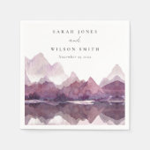 パープル薄紫ウォーターカラーマウンテンレイク結婚ズ スタンダードカクテルナプキン (正面)