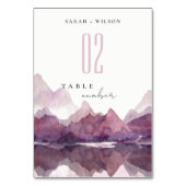 パープル薄紫ウォーターカラーマウンテンレイク結婚ズ テーブルナンバー (裏面)