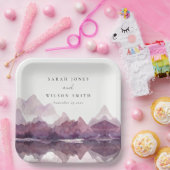 パープル薄紫ウォーターカラーマウンテンレイク結婚ズ ペーパープレート (パーティー)