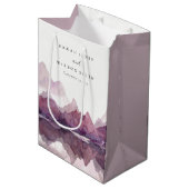パープル薄紫ウォーターカラーマウンテンレイク結婚ズ ミディアムペーパーバッグ (正面アングル)