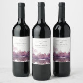 パープル薄紫ウォーターカラーマウンテンレイク結婚ズ ワインラベル (ボトル)