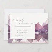 パープル薄紫ウォーターカラーマウンテンレイク結婚ズ 出欠カード (正面)