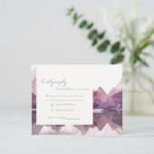 パープル薄紫ウォーターカラーマウンテンレイク結婚ズ 出欠カード (スタンド正面)