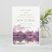 パープル薄紫ウォーターカラーマウンテンレイク結婚ズ 招待状 (スタンド正面)