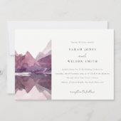 パープル薄紫ウォーターカラーマウンテンレイク結婚ズ 招待状 (正面)