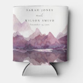 パープル薄紫ウォーターカラーマウンテンレイク結婚ズ 缶クーラー (正面)