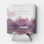 パープル薄紫ウォーターカラーマウンテンレイク結婚ズ 缶クーラー (裏面)