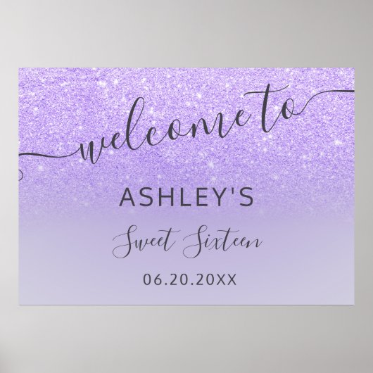 パープル薄紫エレガントグリッターシック歓迎スイーツ16 ポスター (正面)