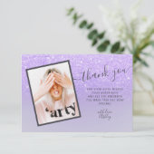 パープル薄紫エレガント感謝していグリッターユーSweet 16 サンキューカード (スタンド正面)