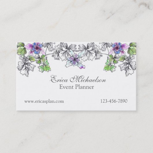 パープル薄紫オダマキ（植物）水彩フラワーズカスタム 名刺 (正面)