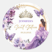 パープル薄紫ガールプリンセスティアラフローラスウィート16 ラウンドシール