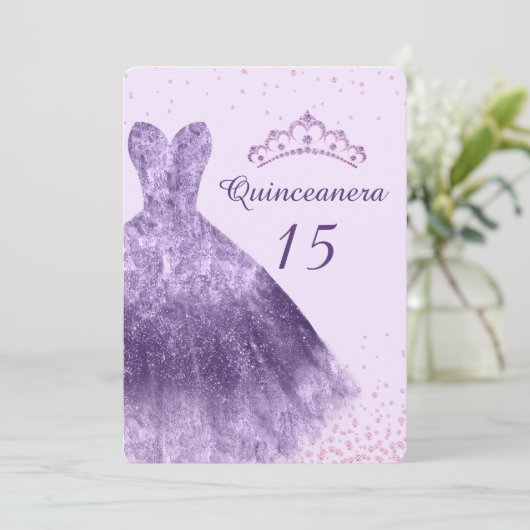 パープル薄紫キンセアニェラパーティードレスガウン15th 招待状 (スタンド正面)