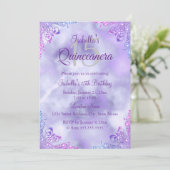 パープル薄紫キンセアニェラ15thシルバーパールダマスク 招待状 (スタンド正面)