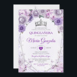 パープル薄紫クインセアニラクラウンメキシカンバタフライ 招待状<br><div class="desc">紫色の薄紫キンセアニラクラウンメキシカンバタフライ招待状ミクリン15 Anos,  16誕生日, </div>