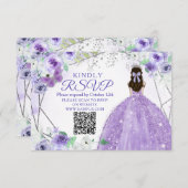 パープル薄紫クインセアニラ15アノスRSVPカード サンキューカード (正面/裏面)