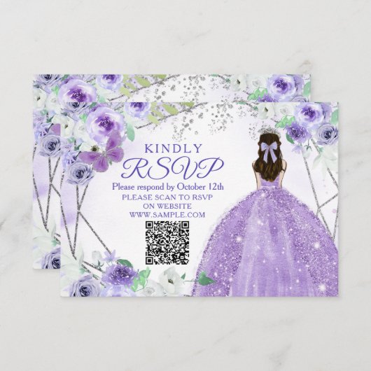 パープル薄紫クインセアニラ15アノスRSVPカード サンキューカード (正面/裏面)