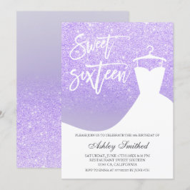 パープル薄紫グリッターエレガントシックなドレス甘い16 招待状