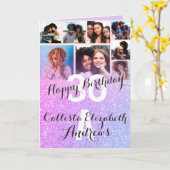 パープル薄紫グリッターフォトコラージュハッピーバースデー カード (黄色い花)