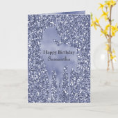 パープル薄紫グリッターユニコーンパーソナライズされた カード (黄色い花)