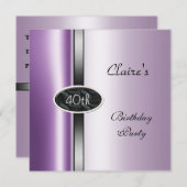 パープル薄紫シルバー40th誕生日パーティー 招待状 (正面/裏面)