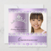 パープル薄紫ティアラキンセアニェラ15バースデーパーティー 招待状 (正面)
