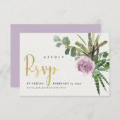 パープル薄紫デザートカクティーRSVPカード 招待状 (正面/裏面)