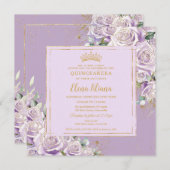 パープル薄紫バラフローラキンセアニェラスウィート16金ゴールド 招待状 (正面/裏面)