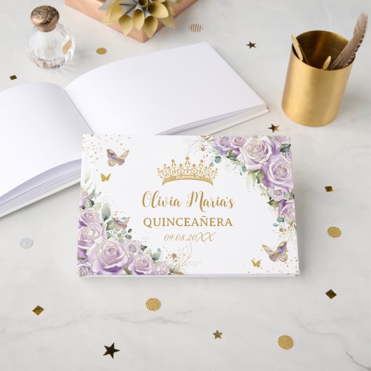 パープル薄紫バラフローラ金ゴールドキンセアニェラカンス ゲストブック (正面見開き)