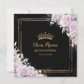 パープル薄紫バラフローラ金ゴールドキンセアニェラスウィート16 招待状 (裏面)