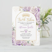 パープル薄紫バラフローラ金ゴールドスウィート16誕生日 招待状 (スタンド正面)