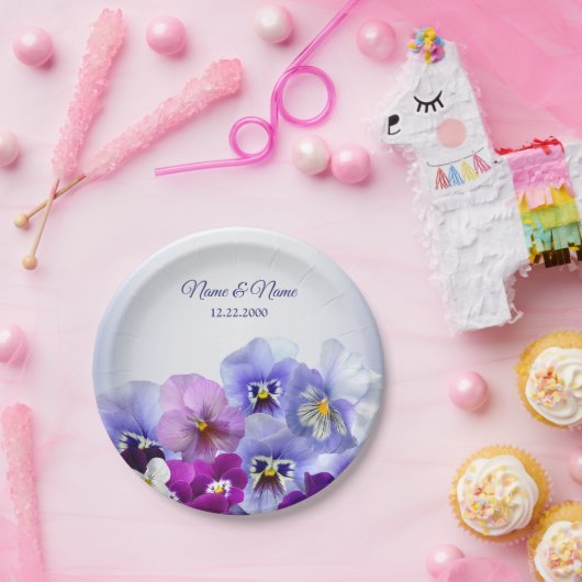 パープル薄紫パンジーフローラ素朴ウェディングパーティー ペーパープレート (パーティー)