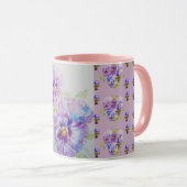パープル薄紫パンジー水の色絵を描のマグカップ マグカップ (正面右)