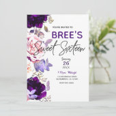 パープル薄紫ピンクローズフローラホワイトスウィート16パーティー 招待状 (スタンド正面)
