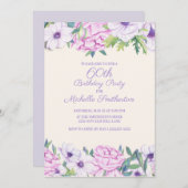 パープル薄紫フラワーズ60thバースデーパーティー 招待状 (正面/裏面)