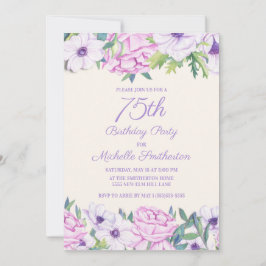 パープル薄紫フラワーズ75thバースデーパーティー 招待状