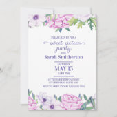 パープル薄紫フラワーズSweet sixteen誕生日パーティー 招待状 (正面)