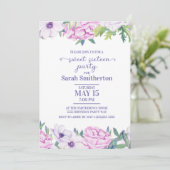 パープル薄紫フラワーズSweet sixteen誕生日パーティー 招待状 (スタンド正面)