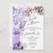 パープル薄紫フラワーラブ開花ブライダルシャワー 招待状 (正面)
