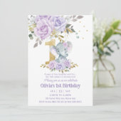 パープル薄紫フローラかわいいゾウ1歳 招待状 (スタンド正面)