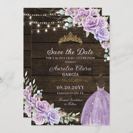 パープル薄紫フローラエンチャントフォレストキンセアニラ セーブザデート (正面/裏面)